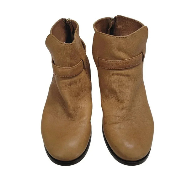 J. Crew Womens Brown Leather Ankle Boots 9 Rear Zipper Buckle Detail 9CT - Picture 2 of 10